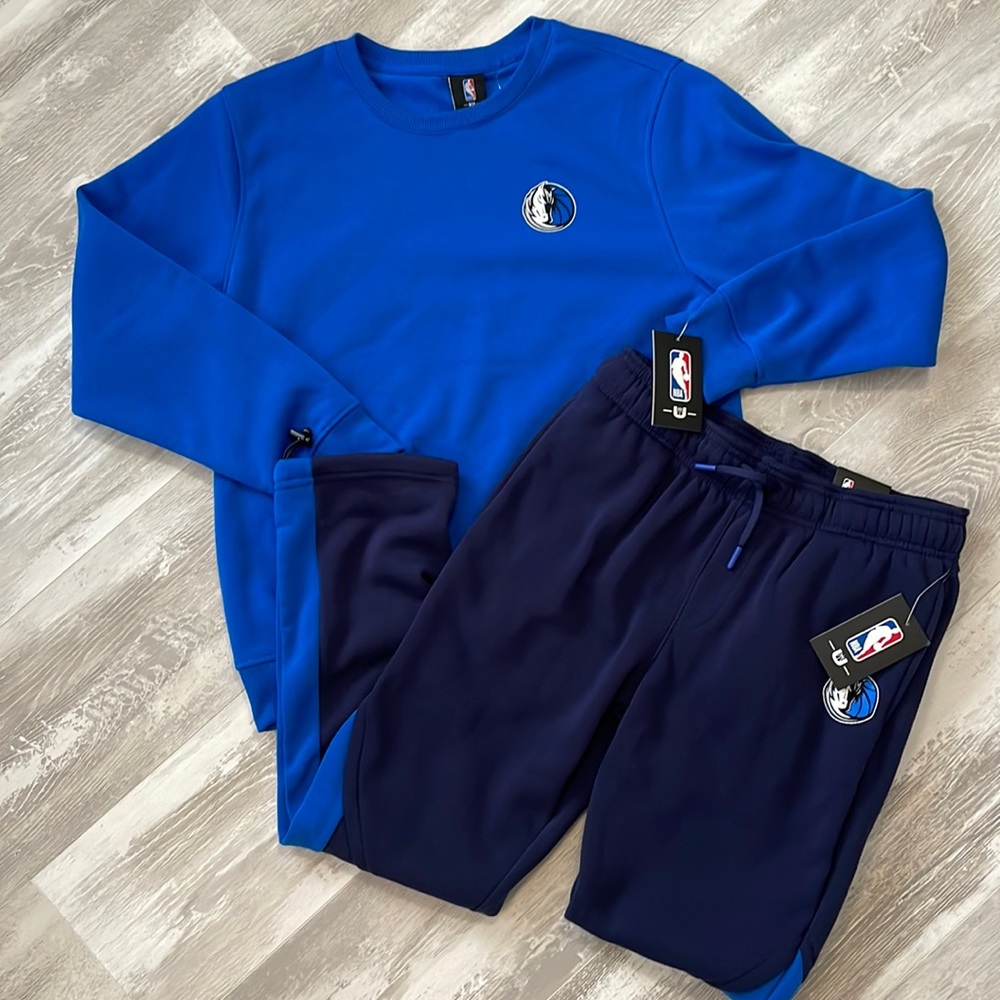 NWT NBA Mavericks Fleece Lined Joggers Sweatshirt Blue Set XL